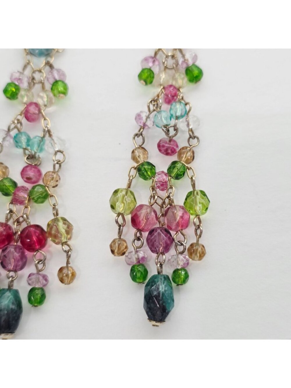Colorful Beaded Dangle Earrings Chandelier Gold-Tone Setting By Carolee - Picture 6 of 8